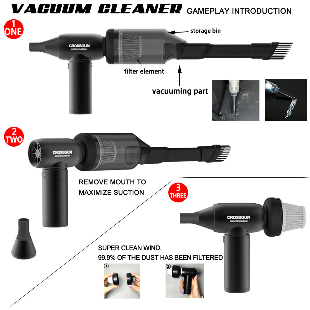 CROSSGUN Mini Strong Jet Turbo Fan Multifunctional Blowing Suction Integrated Vacuum Cleaner Dust Elimination Blower Electric B1