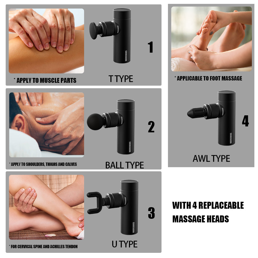 CROSSGUN-BS330 Mini Massage Gun,  Portable Deep Tissue Massager Gun with Aluminum Housing Silicone Massage Heads Handheld Percussion Muscle Massager Gun for Travel Office Gym.