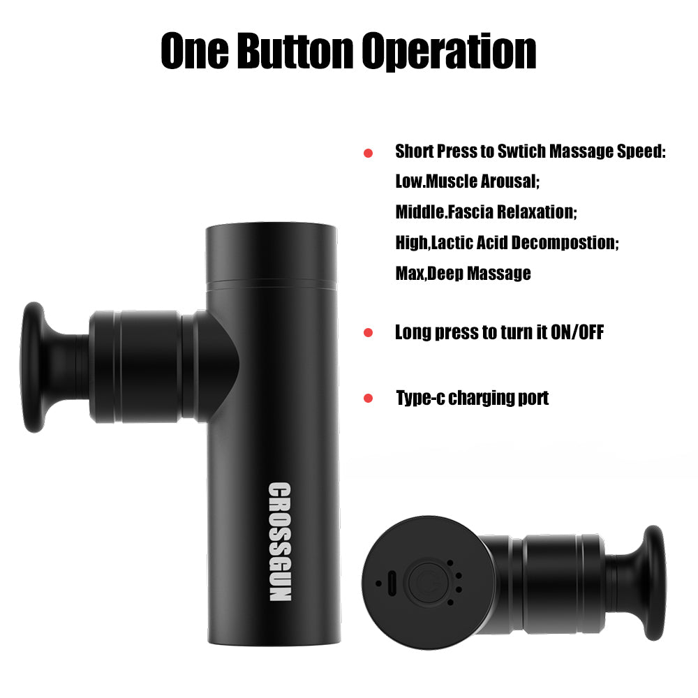 CROSSGUN-BS330 Mini Massage Gun,  Portable Deep Tissue Massager Gun with Aluminum Housing Silicone Massage Heads Handheld Percussion Muscle Massager Gun for Travel Office Gym.